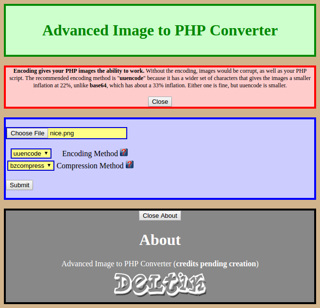 Advanced Image To PHP Converter: Encoding help